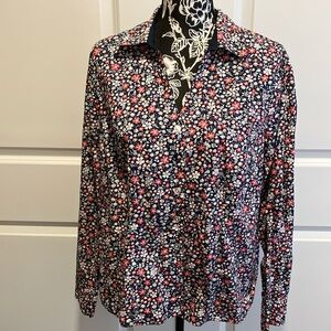 CJ Banks Pinkish-Red and White Floral Casual Button Down Shirt
